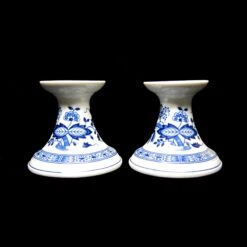 Pair Of Porcelain Hutschen Reuther Blue Onion Candle Holders