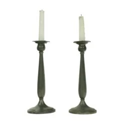 Pair Of Traditional Tall Pewter Candle Holders