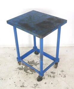 Antique Rolling 37.75 In. Blue Steel Turtle Table Factory Cart