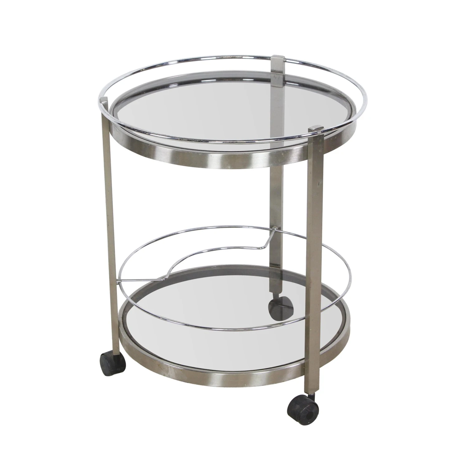 European Nickeled Steel Round Tinted Glass Bar Cart 3 European Nickeled Steel Round Tinted Glass Bar Cart