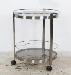 European Nickeled Steel Round Tinted Glass Bar Cart 13 European Nickeled Steel Round Tinted Glass Bar Cart -OGT Sale Store carts for sale 23bel10843