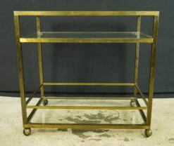 Vintage European Brass Frame Two Tier Glass Top Bar Cart -OGT Sale Store carts for sale 24bel11135