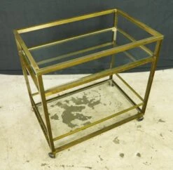 Vintage European Brass Frame Two Tier Glass Top Bar Cart