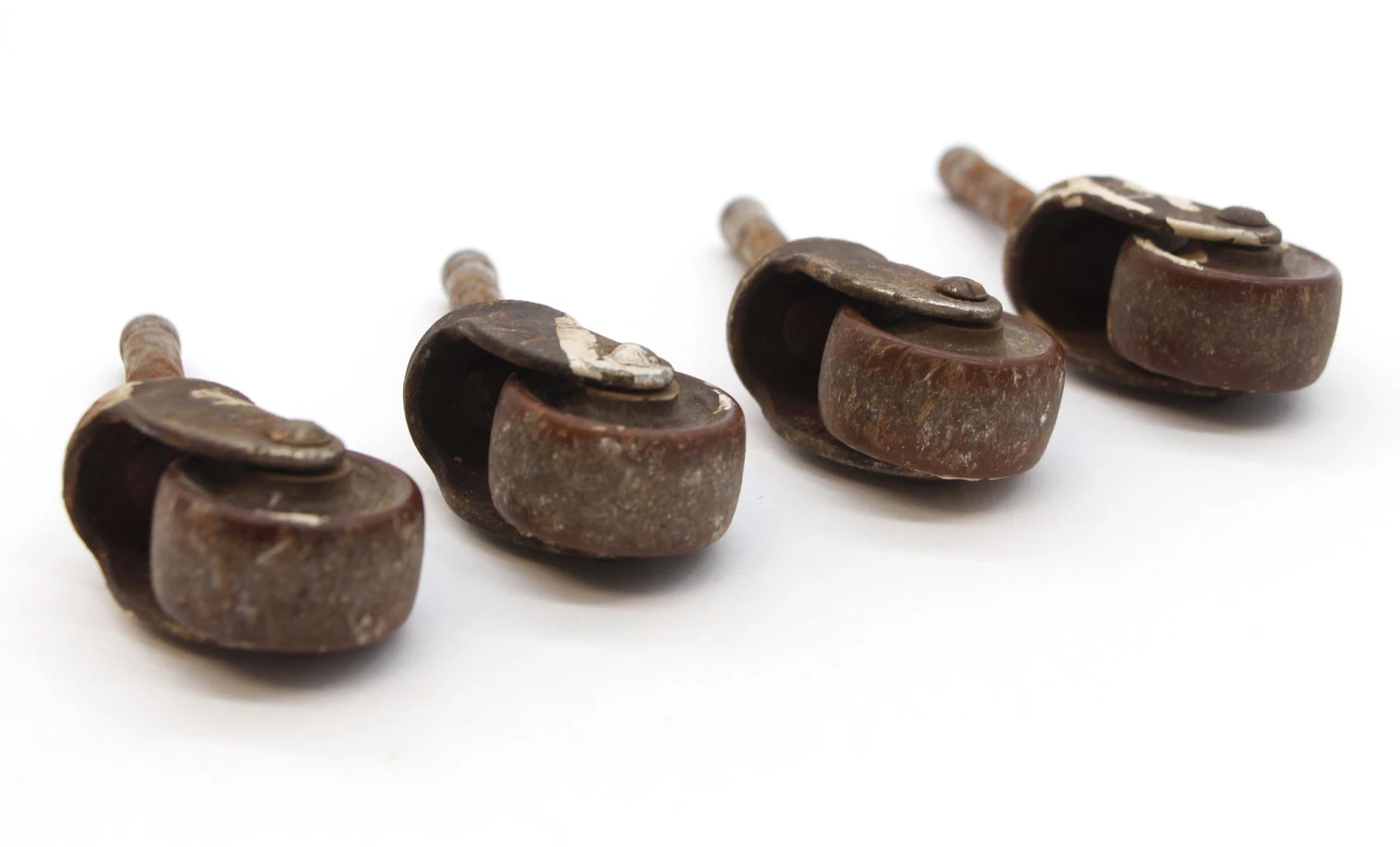 Set Of 4 Vintage Steel & Brown Plastic Caster Wheels 5 Set Of 4 Vintage Steel & Brown Plastic Caster Wheels - Image 3