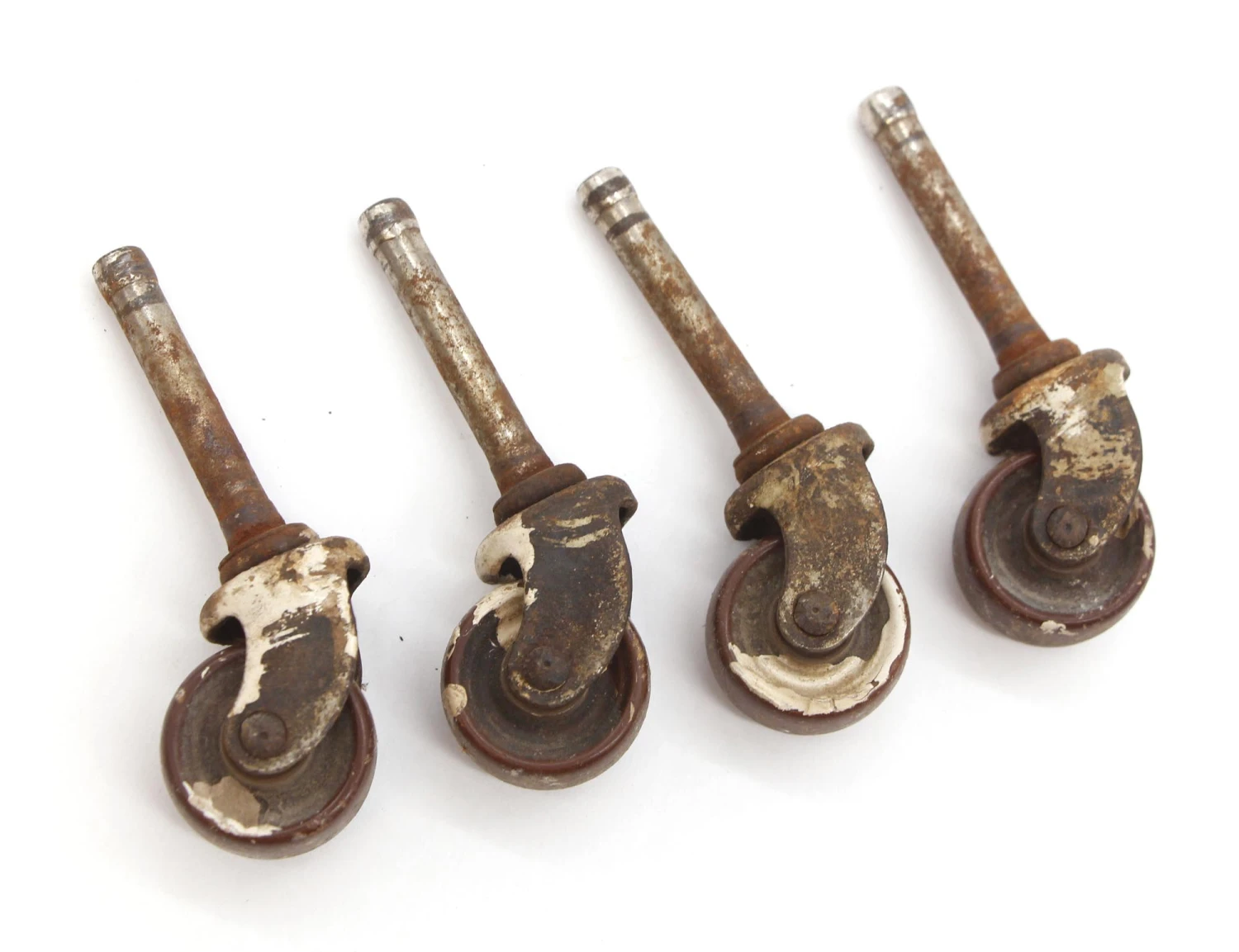 Set Of 4 Vintage Steel & Brown Plastic Caster Wheels 4 Set Of 4 Vintage Steel & Brown Plastic Caster Wheels - Image 2