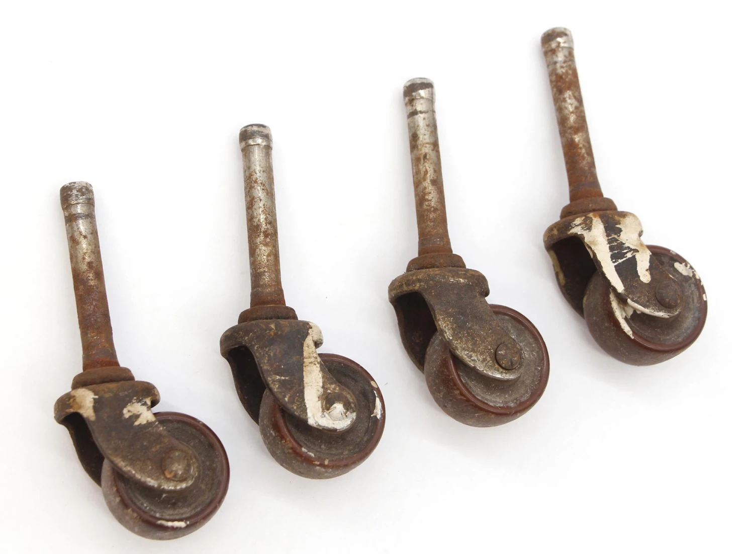 Set Of 4 Vintage Steel & Brown Plastic Caster Wheels 3 Set Of 4 Vintage Steel & Brown Plastic Caster Wheels