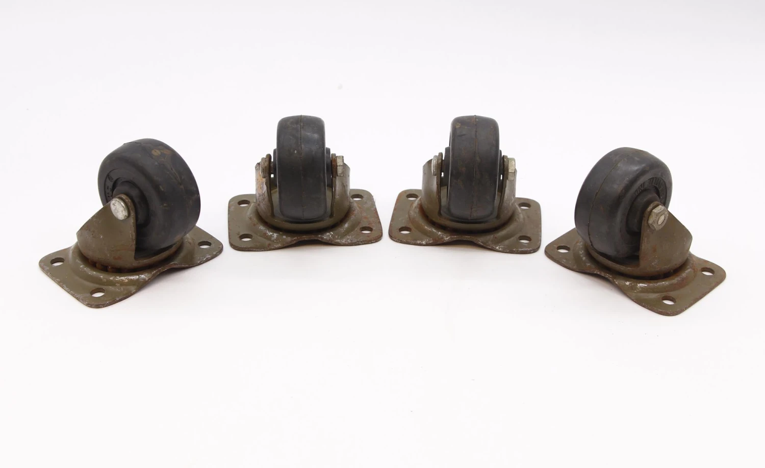 Set Of 4 Vintage Steel & Rubber Wheel Casters 3 Set Of 4 Vintage Steel & Rubber Wheel Casters