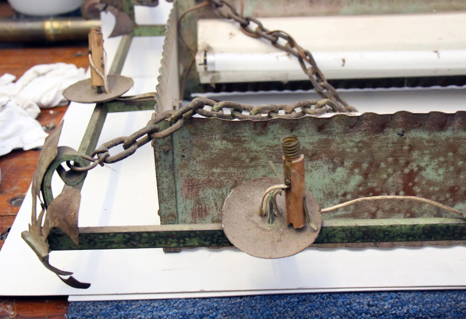 1950s French Steel Hanging Box 8 Light Chandelier 4 1950s French Steel Hanging Box 8 Light Chandelier - Image 2