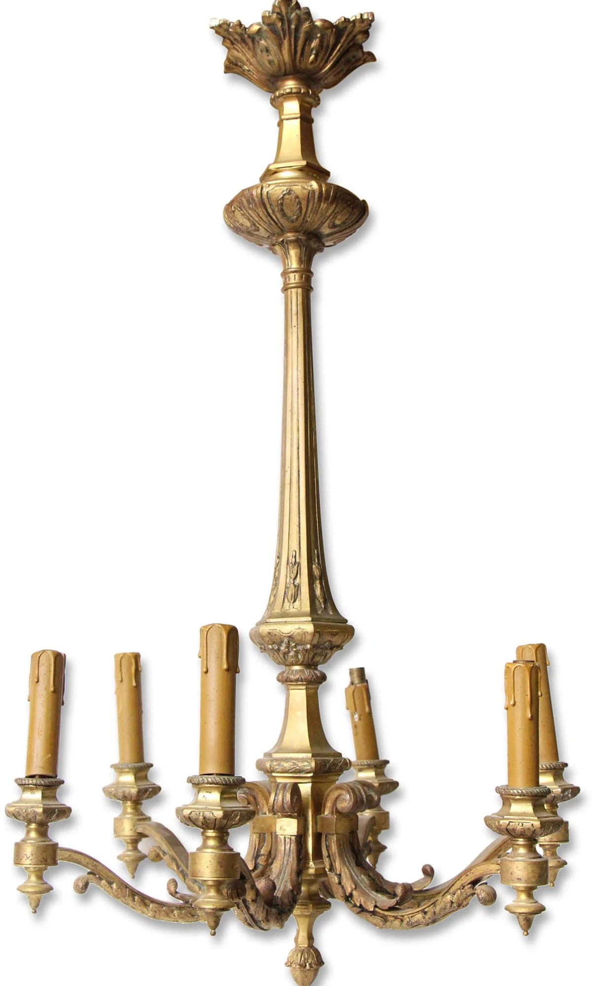 Antique 1930s French Bronze 6 Arm Chandelier 4 Antique 1930s French Bronze 6 Arm Chandelier - Image 2