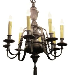 1910 Georgian Style Bronze 8 Arm Chandelier By E F Caldwell