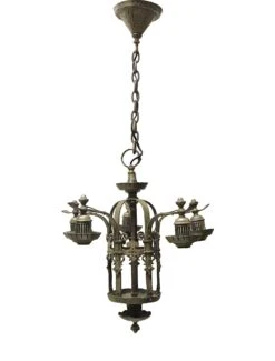 1910s Nickel Over Brass 5 Light Arts & Crafts Chandelier