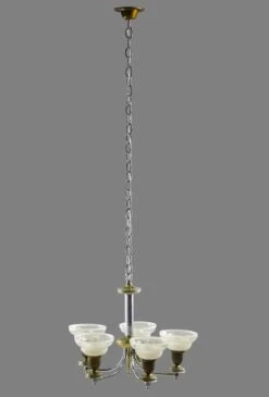 1930s Victorian 5 Arm Nickel Slip Shade Chandelier