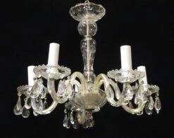 1940s 5 Arm Crystal Chandelier With Etched Body