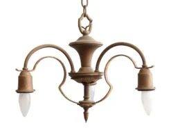 1940s Brass 3 Arm Down Light Chandelier