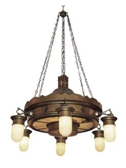 1940s Bronze 6 Down Lights Ecclesiastical Chandelier