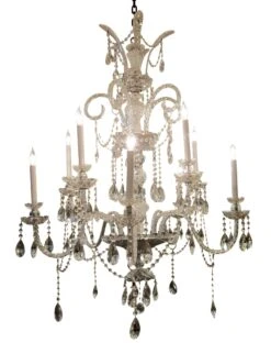 1950s Italian 9 Arm Multi Tiered Crystal Chandelier