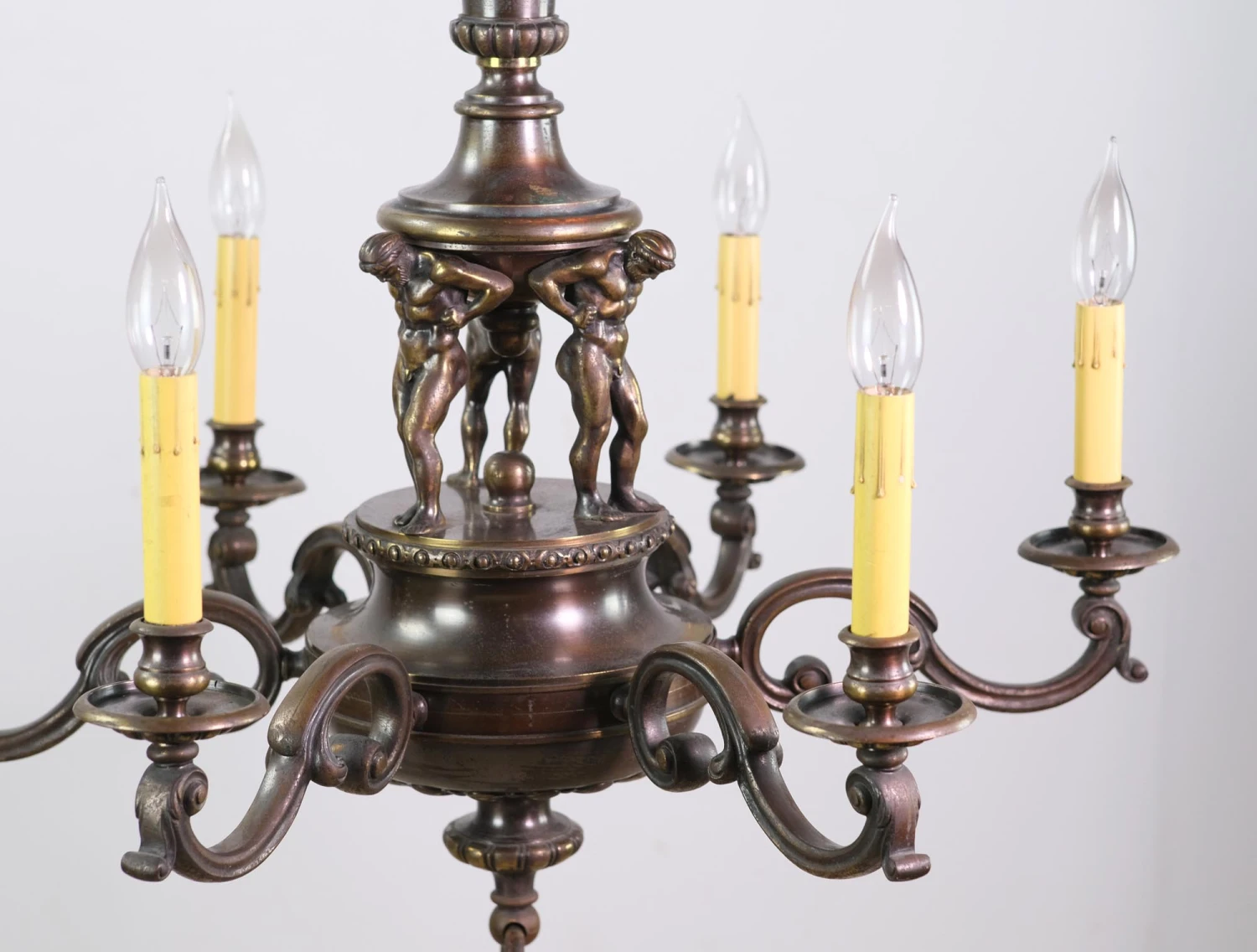 French Empire Bronze Chandelier With 3 Male Atlas Figures 4 French Empire Bronze Chandelier With 3 Male Atlas Figures - Image 2