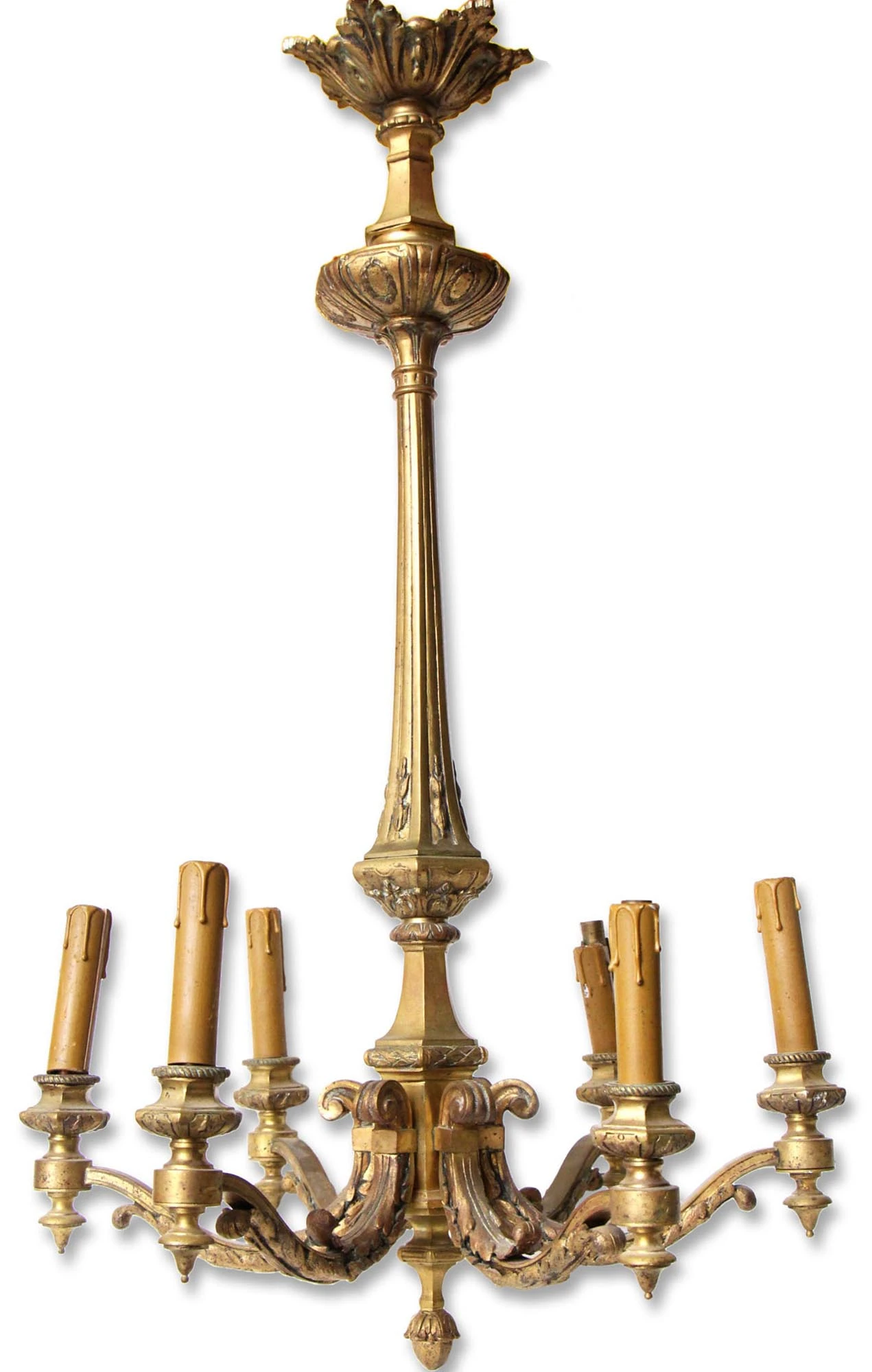 Antique 1930s French Bronze 6 Arm Chandelier 3 Antique 1930s French Bronze 6 Arm Chandelier