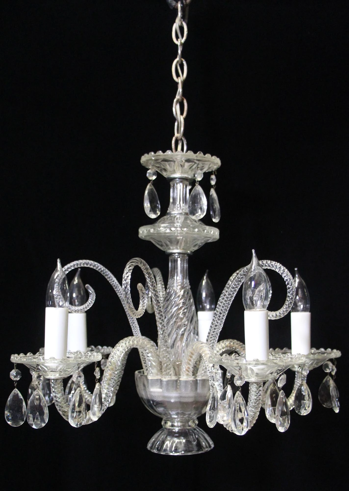 Antique 1940s Victorian Crystal 5 Arm Chandelier 3 Antique 1940s Victorian Crystal 5 Arm Chandelier