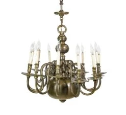Antique Colonial 12 Arm Bronze Chandelier