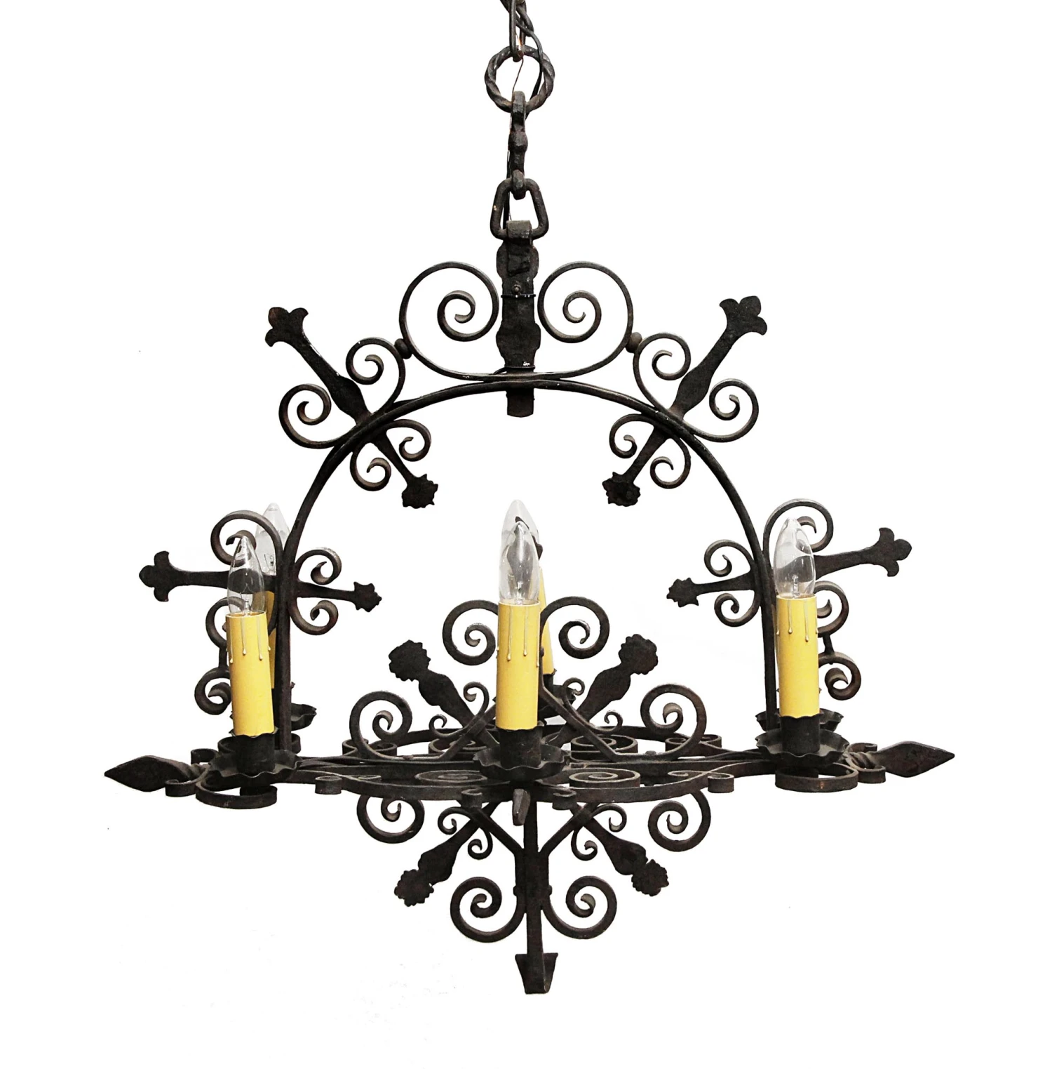 Antique Colonial Forged Iron 6 Light Chandelier 3 Antique Colonial Forged Iron 6 Light Chandelier