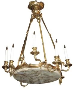Antique French Gilt Bronze & Marble Chandelier