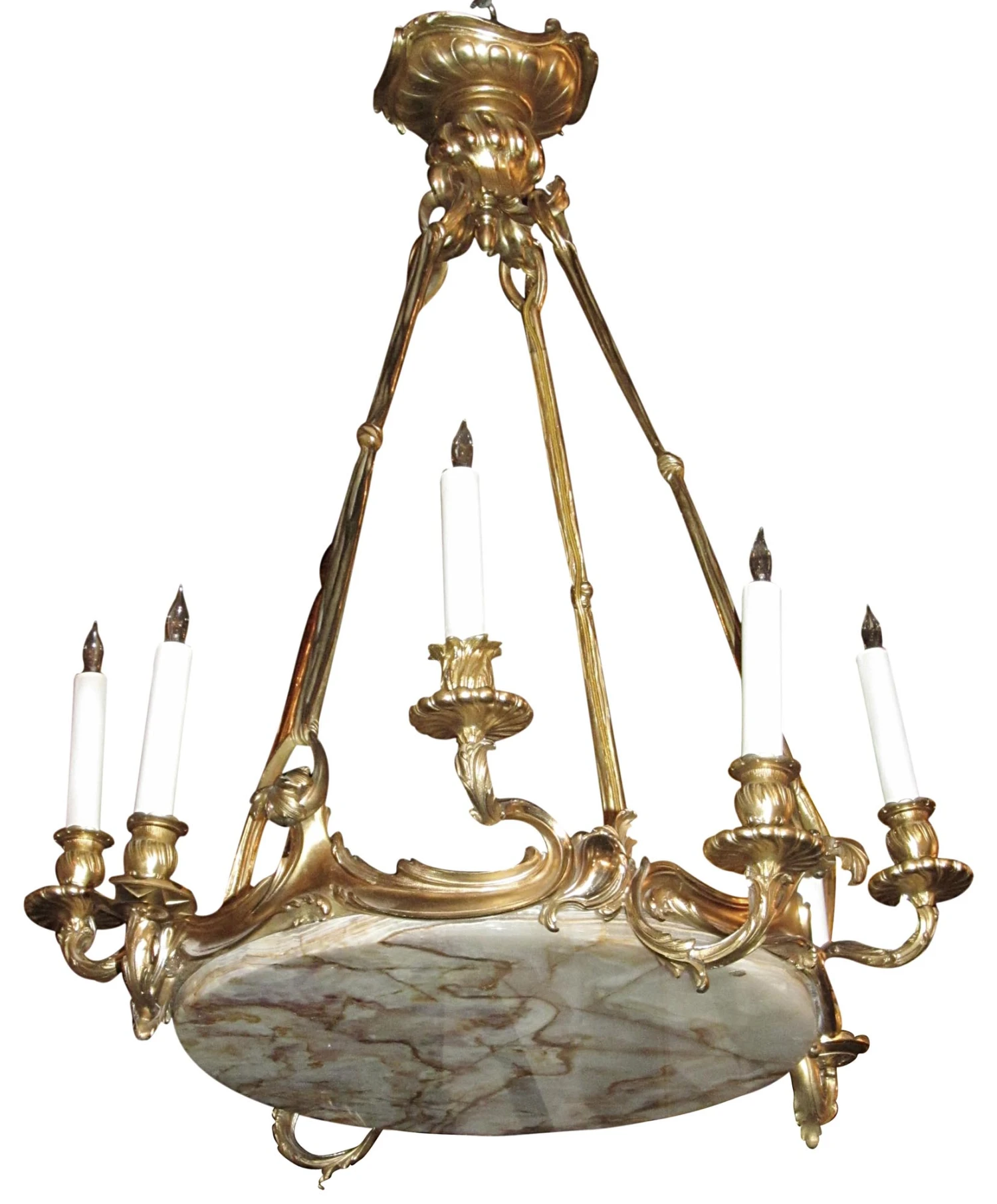 Antique French Gilt Bronze & Marble Chandelier 3 Antique French Gilt Bronze & Marble Chandelier