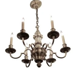 Antique Georgian Silvered Bronze 6 Arm Chandelier