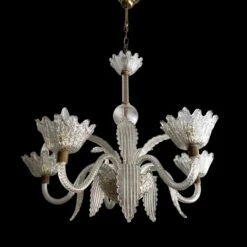 Antique Murano Clear Glass 5 Arm Quilted Bowls Chandelier