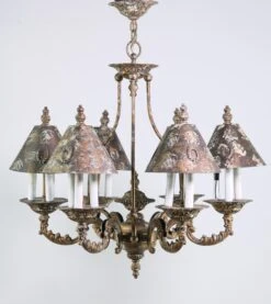 Antique Tudor 18 Light Bronze Shaded Chandelier