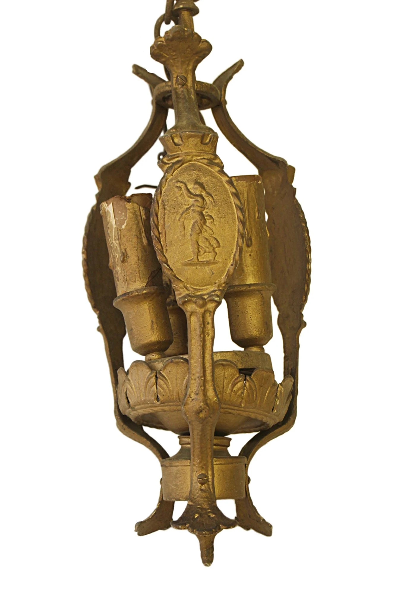 Antique Victorian Figural Bronze 3 Light Chandelier 3 Antique Victorian Figural Bronze 3 Light Chandelier