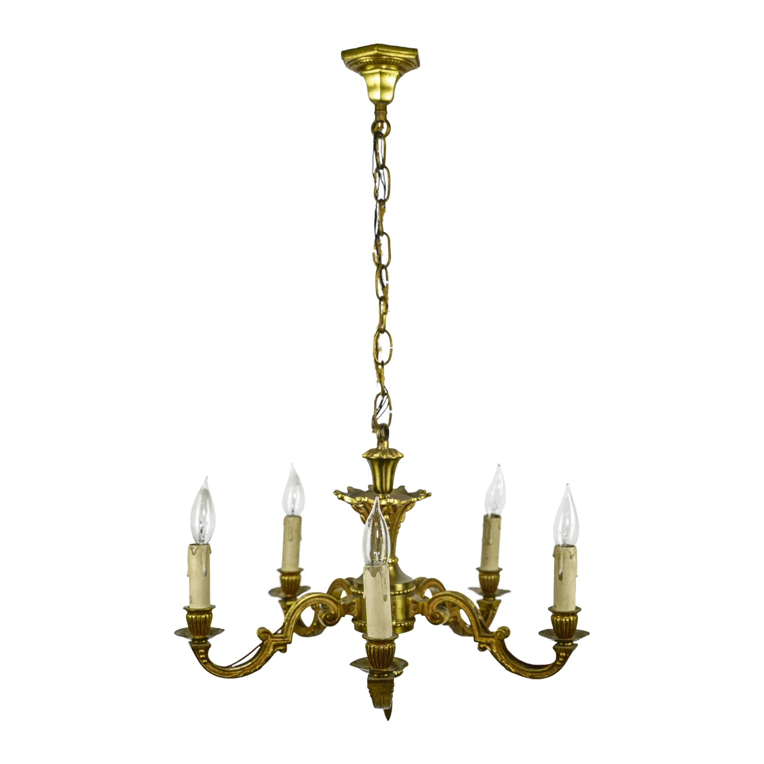 Art Deco 5 Arm Cast Brass 22 In. Chandelier 3 Art Deco 5 Arm Cast Brass 22 In. Chandelier