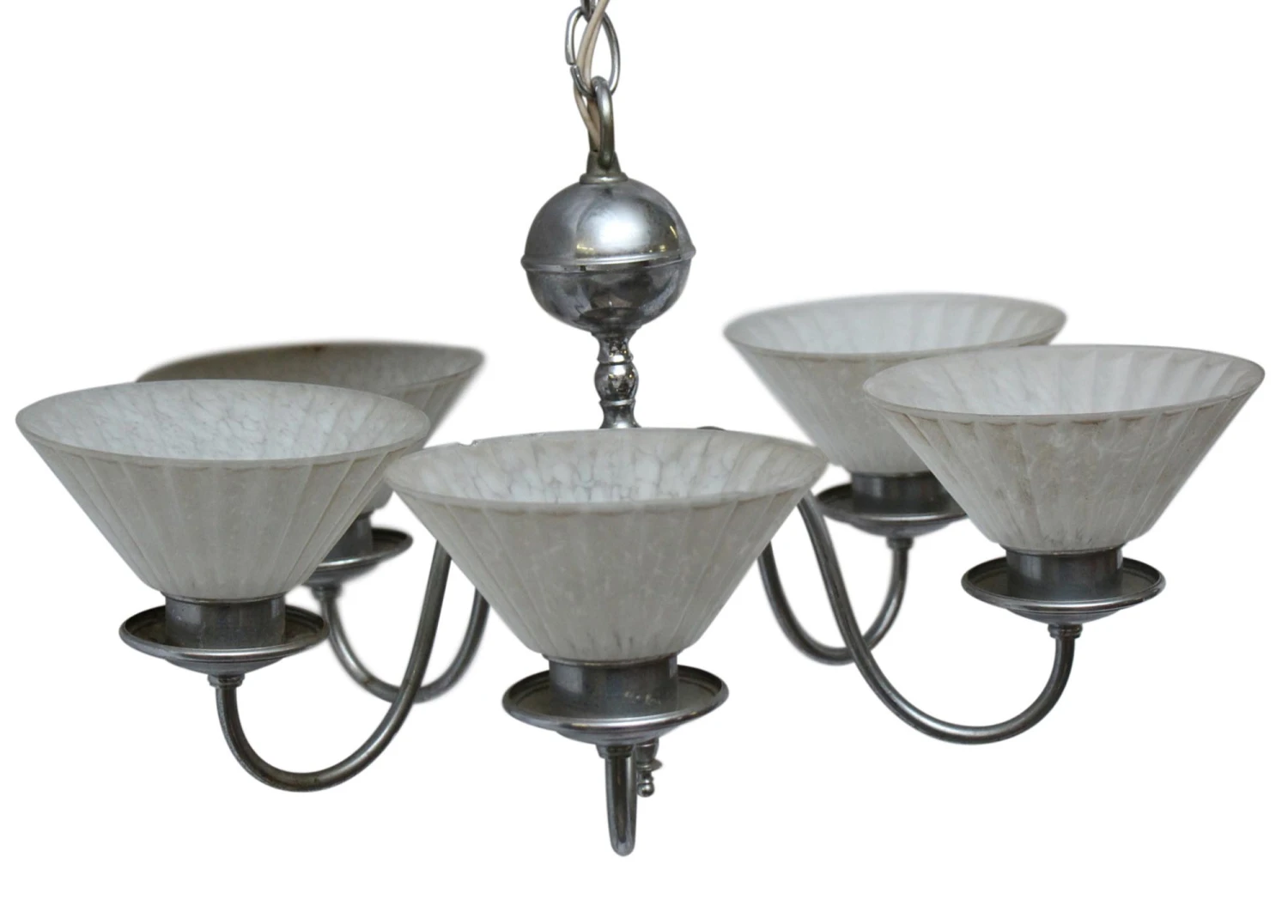 Art Deco 5 Arm Chrome Slip Shade Chandelier 3 Art Deco 5 Arm Chrome Slip Shade Chandelier