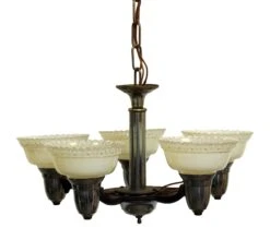 Art Deco 5 Arm Slip Shade Chrome Chandelier