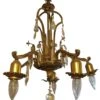 Art Deco Bronze & Crystal 5 Arm Down Light Chandelier