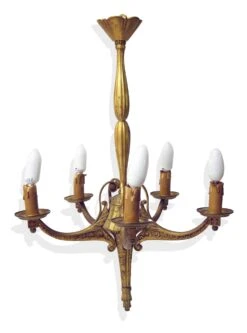Art Deco French 5 Light Cast Bronze Chandelier