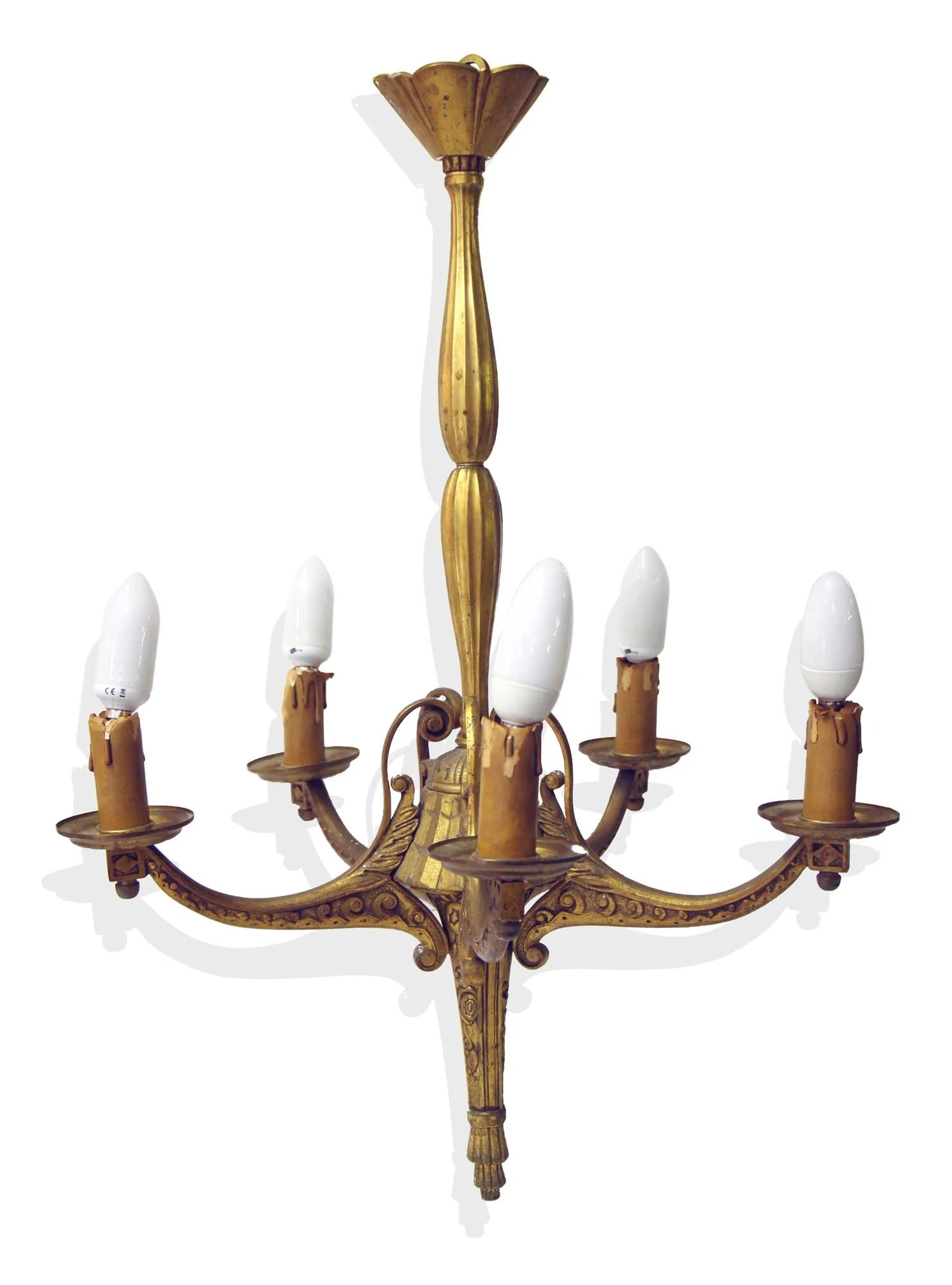 Art Deco French 5 Light Cast Bronze Chandelier 3 Art Deco French 5 Light Cast Bronze Chandelier