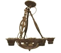 Arts & Crafts 5 Arm Cast Bronze Chandelier