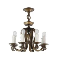 Arts & Crafts Hand Hammered Wrought Iron & Bronze Chandelier