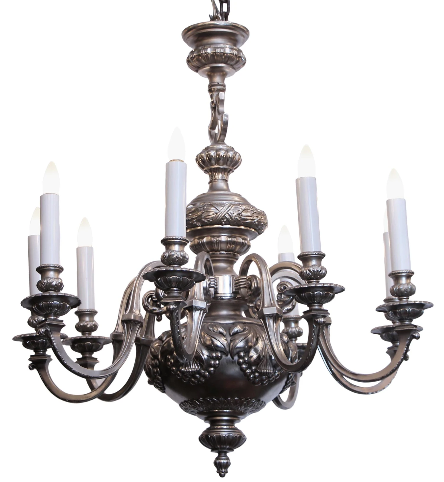 Antique English Regency Silvered Bronze 9 Light Chandelier 4 Antique English Regency Silvered Bronze 9 Light Chandelier - Image 2