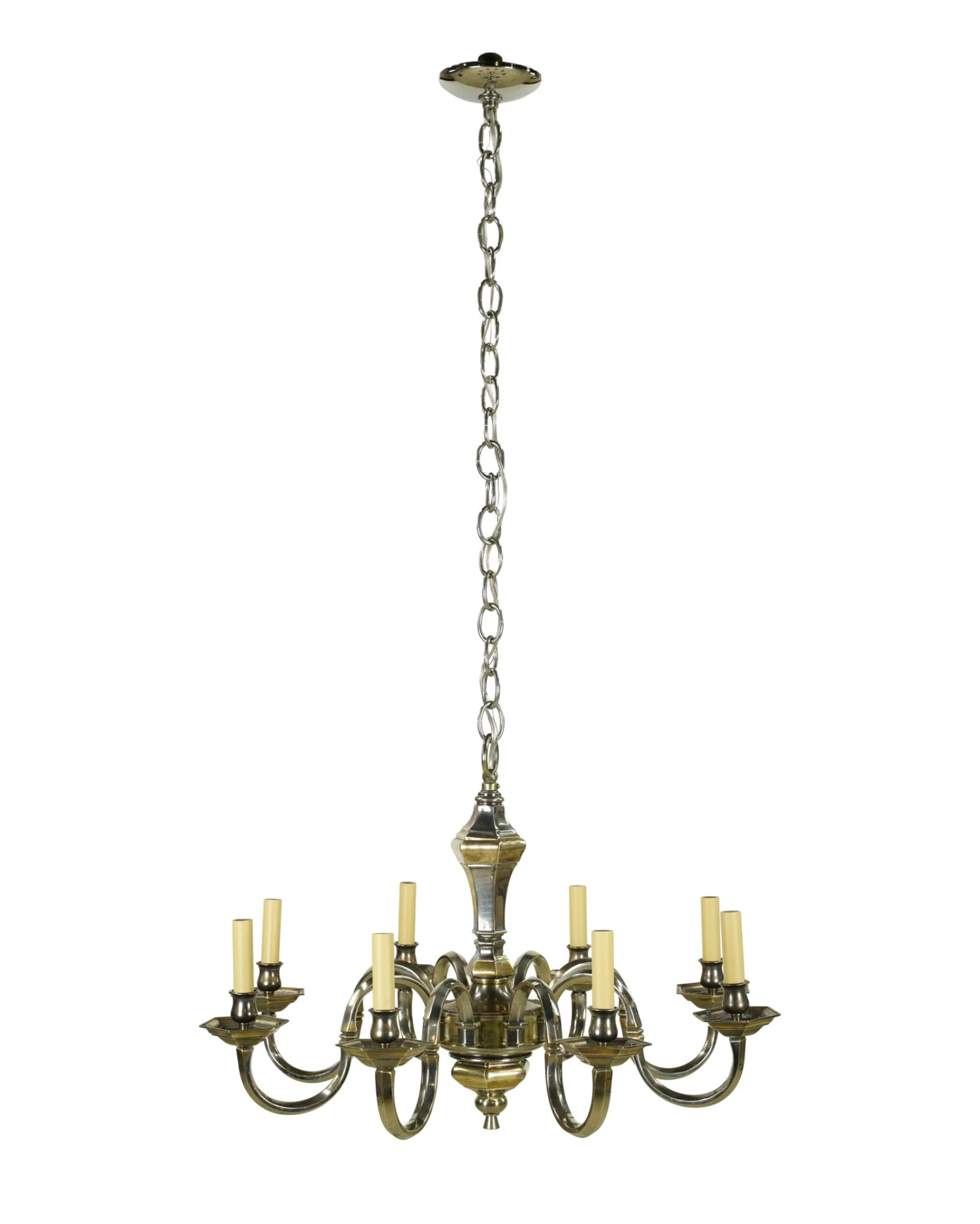 Dutch Style 8 Arm Two Tone Nickel Brass Chandelier 3 Dutch Style 8 Arm Two Tone Nickel Brass Chandelier