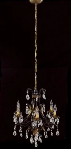 Early 20th Century 6 Arm Black Tole Crystal Chandelier