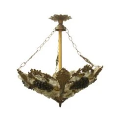 Floral Grape Italian Glass & Cast Brass Chandelier