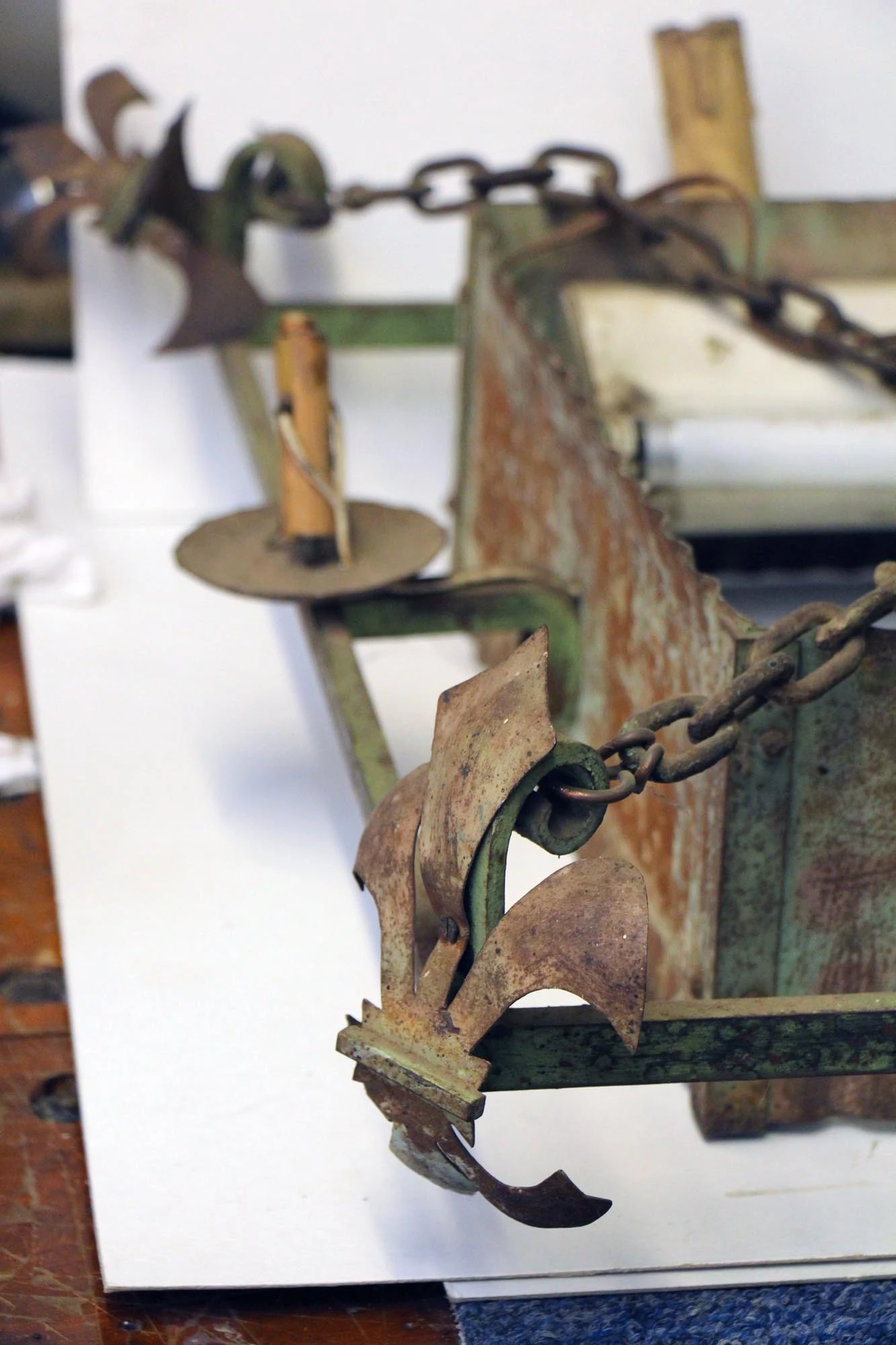 1950s French Steel Hanging Box 8 Light Chandelier 5 1950s French Steel Hanging Box 8 Light Chandelier - Image 3