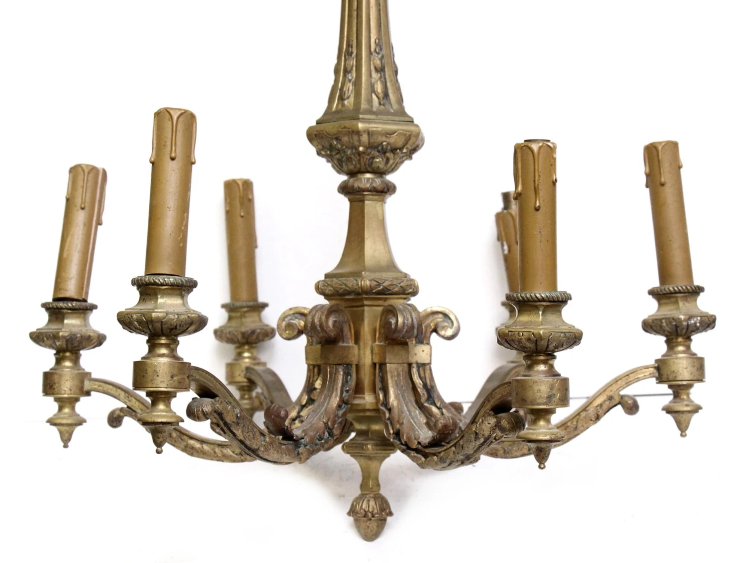 Antique 1930s French Bronze 6 Arm Chandelier 5 Antique 1930s French Bronze 6 Arm Chandelier - Image 3