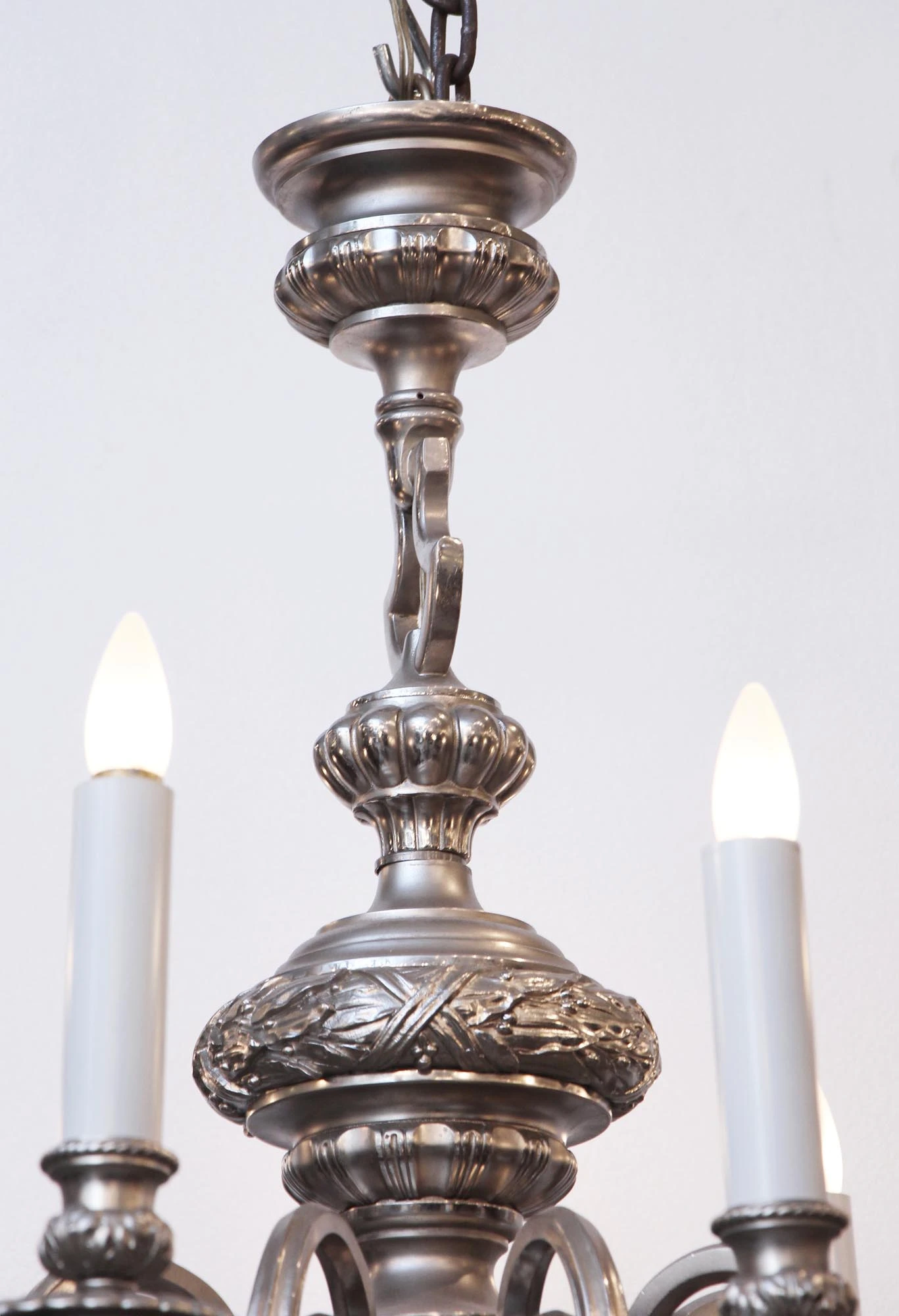 Antique English Regency Silvered Bronze 9 Light Chandelier 5 Antique English Regency Silvered Bronze 9 Light Chandelier - Image 3