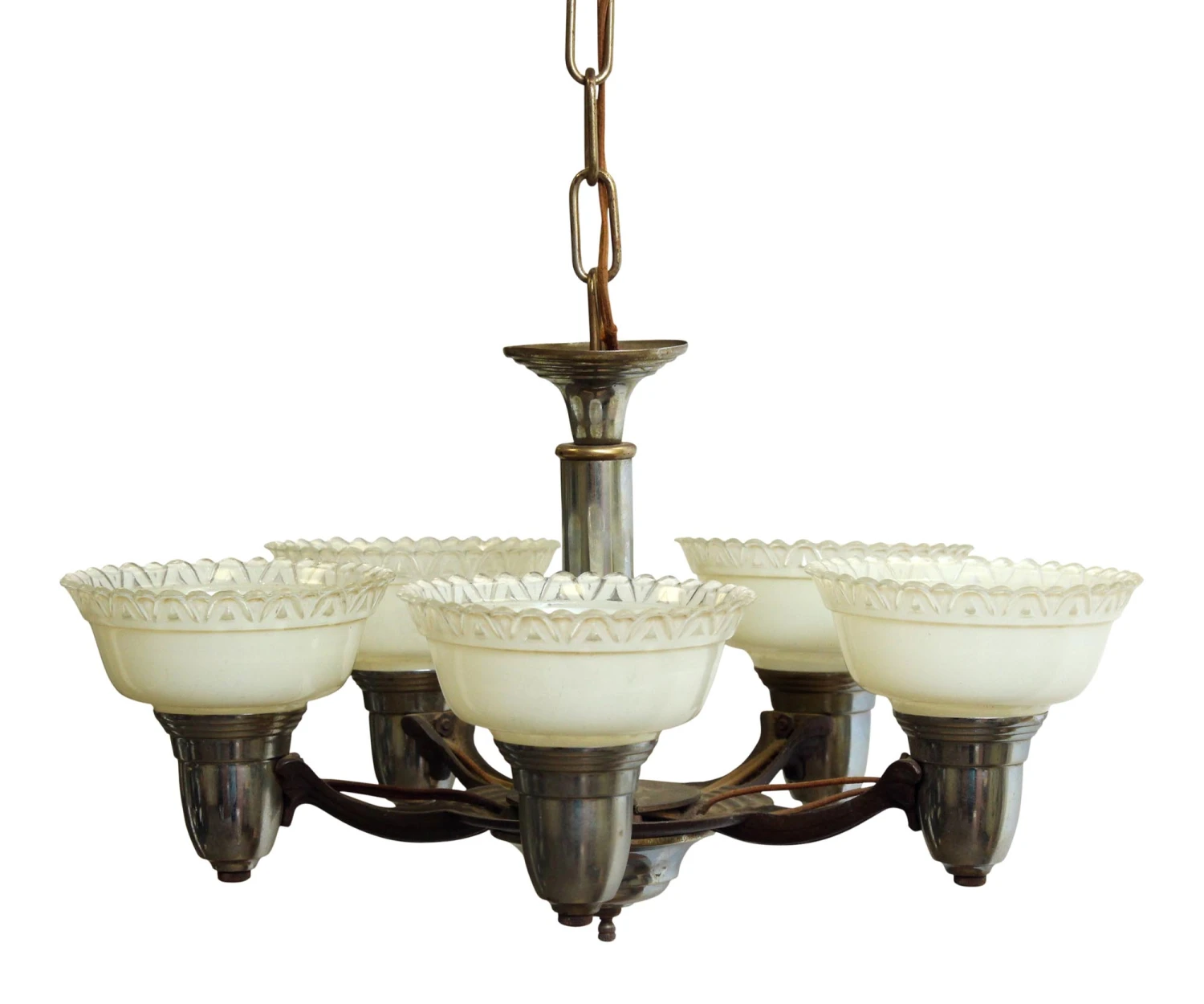 Art Deco 5 Arm Slip Shade Chrome Chandelier 5 Art Deco 5 Arm Slip Shade Chrome Chandelier - Image 3