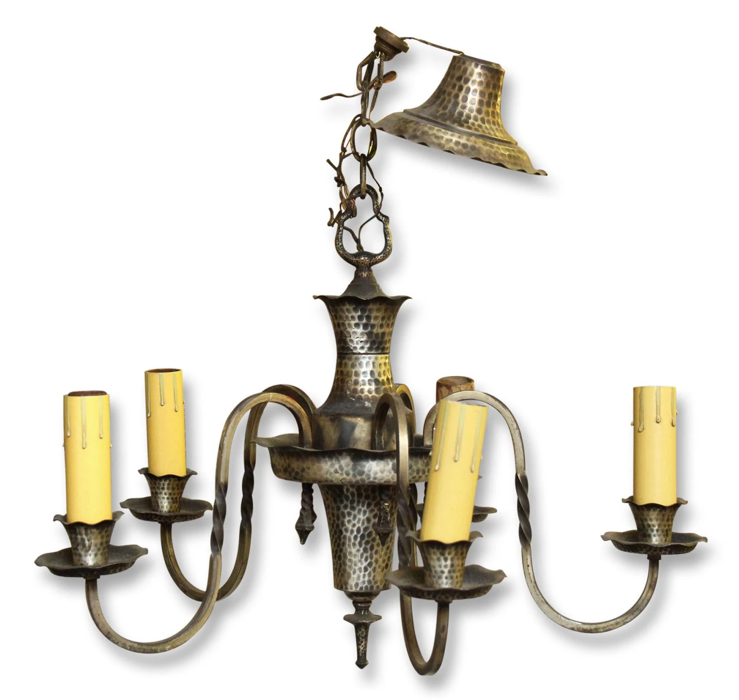 Antique 5 Arm Hammered Arts & Crafts Chandelier 5 Antique 5 Arm Hammered Arts & Crafts Chandelier - Image 3
