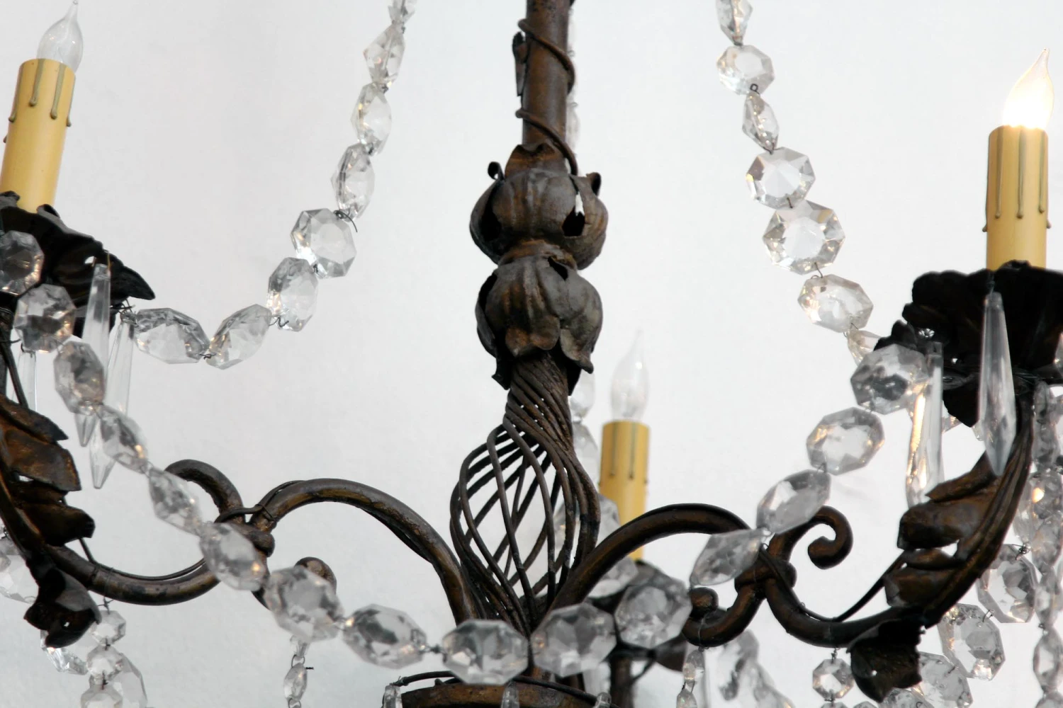 French 3 Arm Bronze & Crystal Chandelier 5 French 3 Arm Bronze & Crystal Chandelier - Image 3