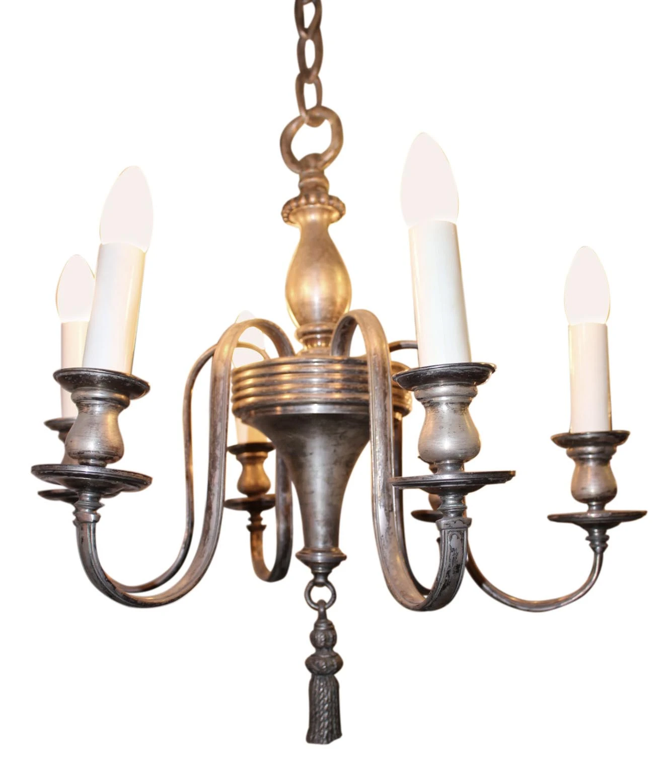 Antique Federal Silver Plated 6 Light Chandelier 5 Antique Federal Silver Plated 6 Light Chandelier - Image 3